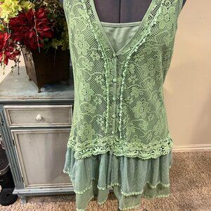 (2) piece Lace Tank Overshirt with ruffle